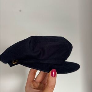 Authentic Burberry Navy Newsboy Cap with Gold Accent